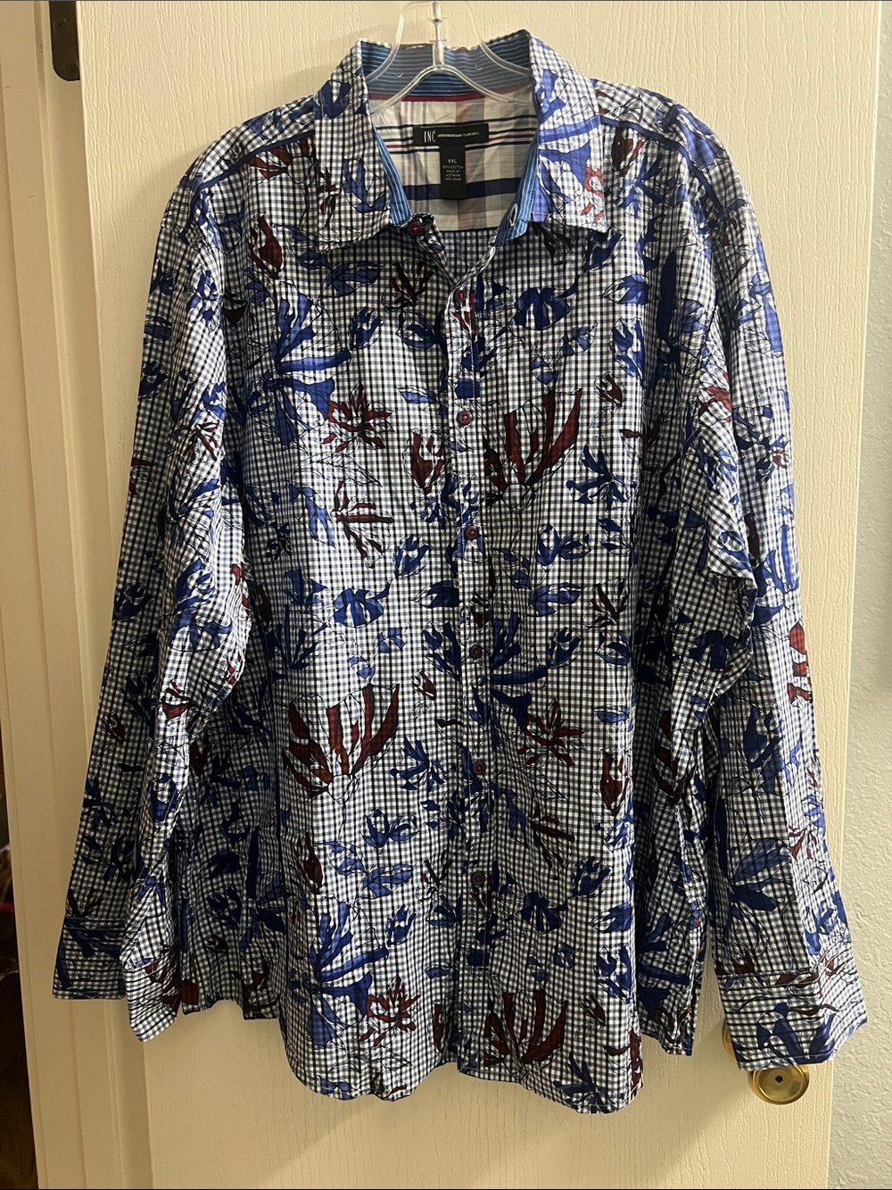 INC International Concepts Blue & Burgundy Floral-Print Button Shirt Jacket